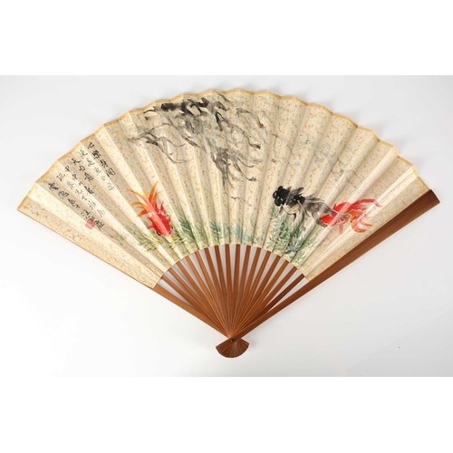 162 - Three Chinese bamboo fans, 20th century, one depicting boating on Taihu Lake in Autumn, signed for Z... 