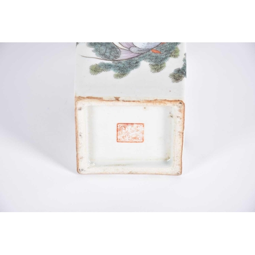 175 - A Chinese porcelain bitong, of square form, each side painted with fish amongst plants, beneath a gi... 