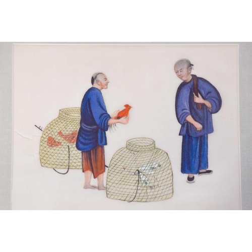 177 - A set of seven Chinese pith paper paintings, Qing, late 19th century, six depicting market traders a... 