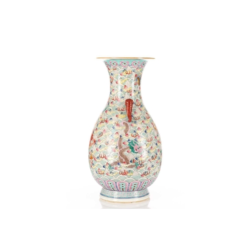 234 - A Chinese dragon vase, painted with six dragons amongst flaming pearls and spuming waves, between ru... 