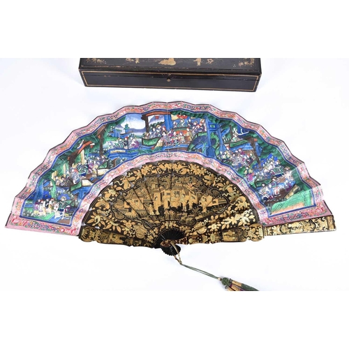 248 - A Chinese export Mandarin fan, Qing, mid to late 19th century, the finely painted leaf with numerous... 