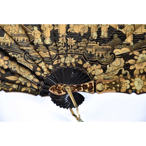 248 - A Chinese export Mandarin fan, Qing, mid to late 19th century, the finely painted leaf with numerous... 