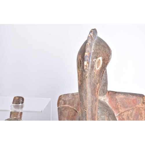 250 - A Mahongwe reliquary figure, Gabon, copper and brass strips on wood, 42.5cm, a large Namji (Dowayo) ... 