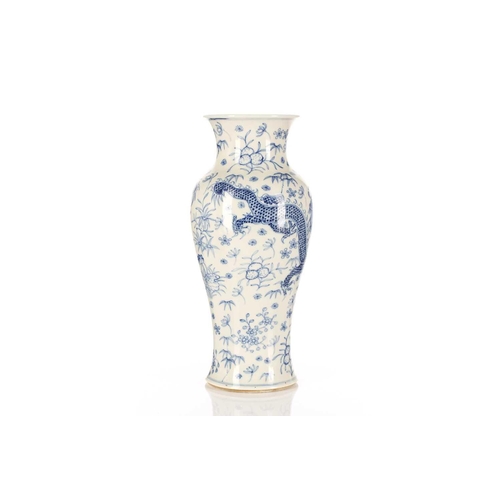 266 - A Chinese blue & white porcelain dragon vase, painted with two opposing dragons amongst auspicious f... 