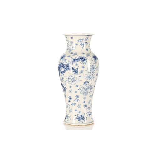 266 - A Chinese blue & white porcelain dragon vase, painted with two opposing dragons amongst auspicious f... 