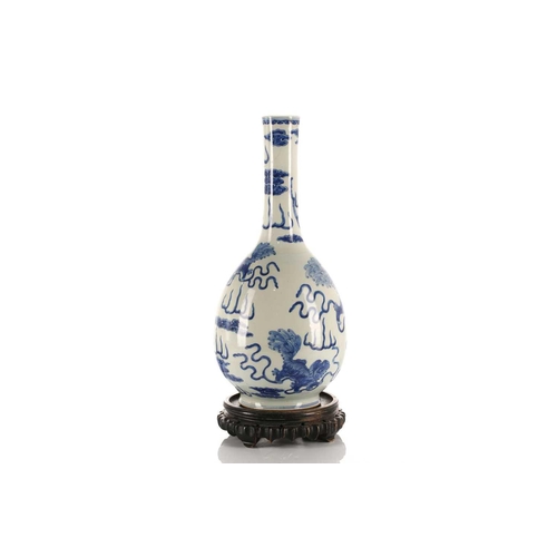 273 - A Chinese blue & white club shape vase, Qing, 19th century, the rim painted with a band of ruyi, the... 