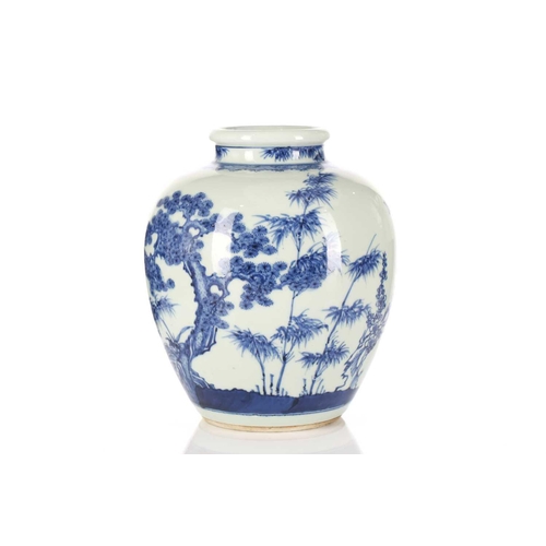 288 - A Chinese blue & white porcelain vase, painted with the three friends of winter Pine, Prunus and bam... 