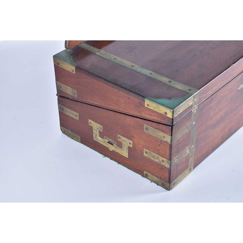 302 - A 19th-century brass-bound mahogany campaign style writing slope, with fitted a removable book rest ... 