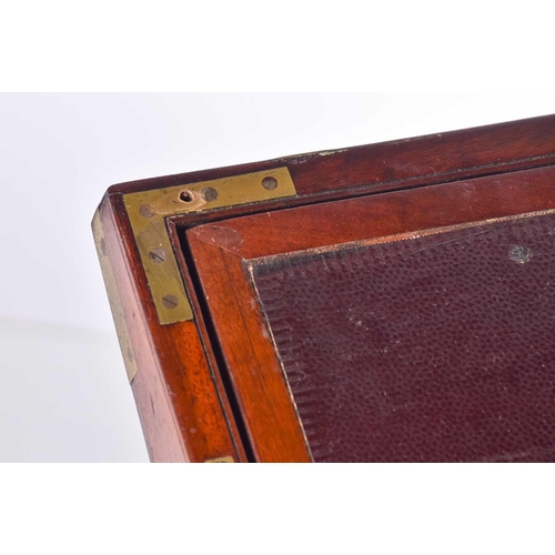 302 - A 19th-century brass-bound mahogany campaign style writing slope, with fitted a removable book rest ... 