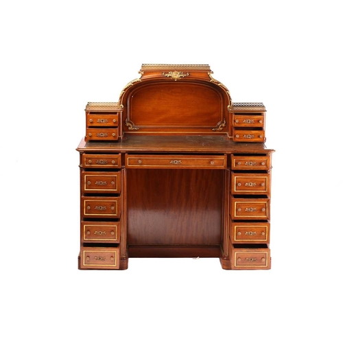 313 - A French Louis XVI style mahogany kneehole writing desk, late 19th century. With a galleried arched ... 