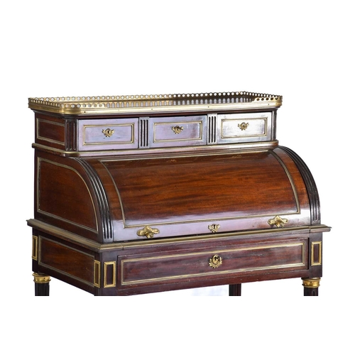 317 - A French Louis Philippe mahogany cylinder bureau, late 19th century, with superstructure fitted thre... 