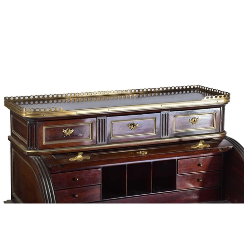 317 - A French Louis Philippe mahogany cylinder bureau, late 19th century, with superstructure fitted thre... 