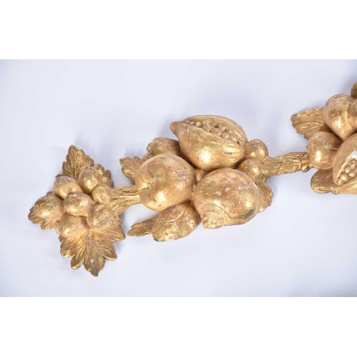 318 - A pair of 19th century carved wood and gilt gesso wall appliques in the form of hanging harvest boun... 