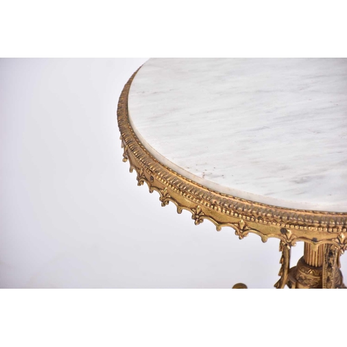 323 - A 'Hollywood Regency' heavy gilt brass and marble-topped circular pedestal low table, 20th century, ... 