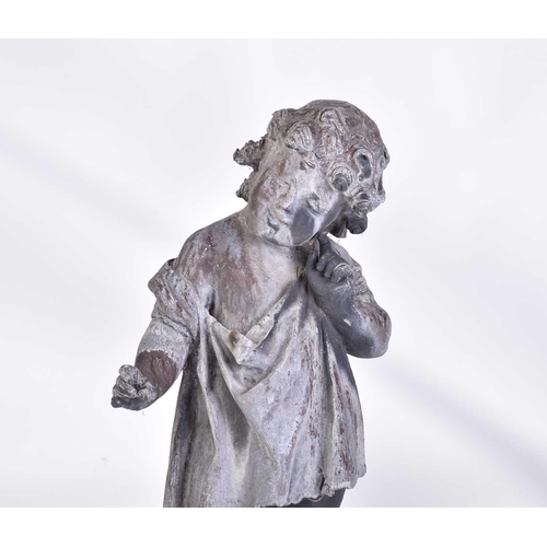 328 - A Victorian-style cast lead garden figure of a child on a circular moulded socle base. 67 cm overall... 