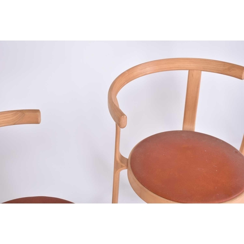 330 - Thygesen & Sorensen for Magnus Olesen, a set of six stackable beechwood dining chairs. 41 cm wide x ... 