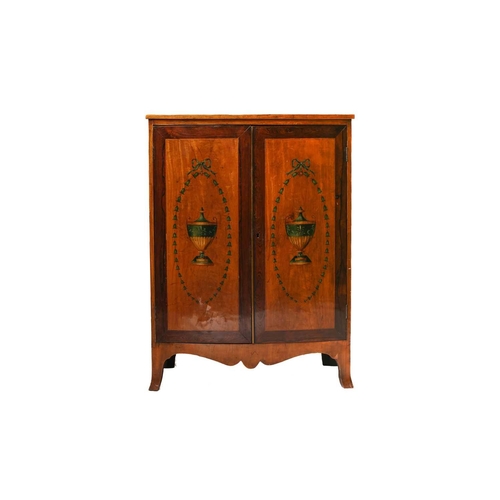 340 - A George III style painted satinwood and figured rosewood bowfront two-door cupboard, early 20th cen... 