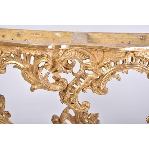 346 - An 18th-century marble topped carved wood and gilt gesso console table with shaped cabriole supports... 