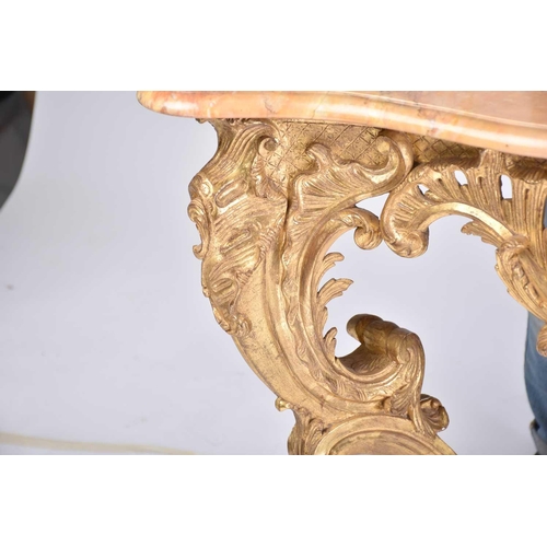 346 - An 18th-century marble topped carved wood and gilt gesso console table with shaped cabriole supports... 