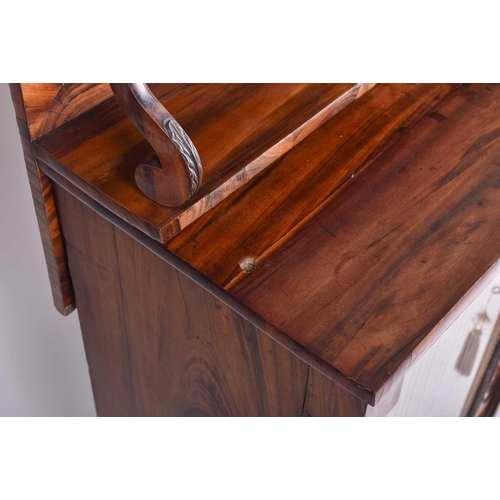 354 - A Regency goncalo alves chiffonier, with a two shelf superstructure above a base with a pair of plai... 