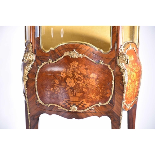 360 - A pair of French Louis XV style floral marquetry and rosewood bombe form escritoire vitrines, early ... 