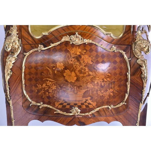 360 - A pair of French Louis XV style floral marquetry and rosewood bombe form escritoire vitrines, early ... 