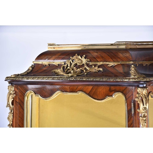 360 - A pair of French Louis XV style floral marquetry and rosewood bombe form escritoire vitrines, early ... 