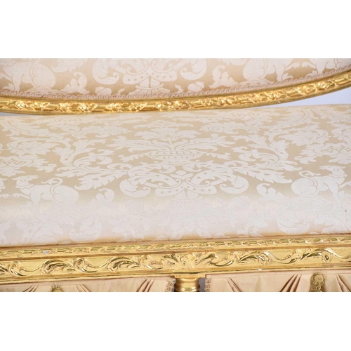 366 - A good Louis XV style carved wood and gilt gesso salon suite, comprising settee and four cameo back ... 