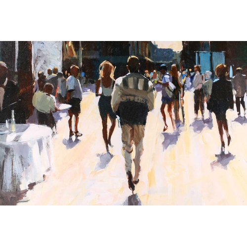 37 - † David Farrant (b.1938), 'Plaza Mayor', 2001, oil on panel, signed to lower left corner, signed and... 