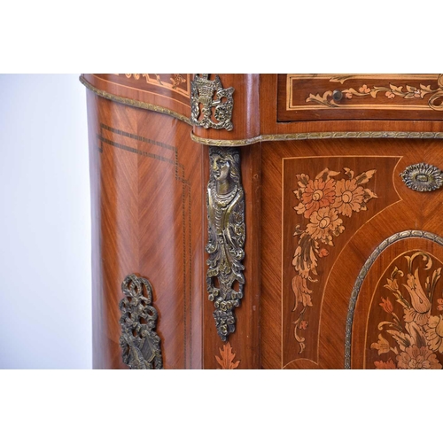 370 - A 19th-century style walnut and marquetry serpentine two-door chiffonier with green marble top and g... 