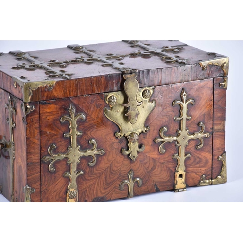 372 - A Louis XIV kingwood and ormolu coffre forte, with fleur de lis strapwork mounts, the interior vacan... 