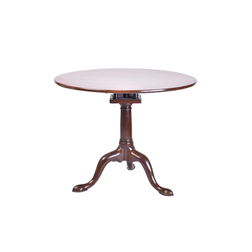 374 - A George III 'Cuban Mahogany' circular tilt-top tripod table, With birdcage movement above bold cabr... 