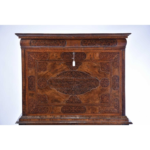 378 - A William & Mary 'Seaweed' marquetry and walnut escritoire on stand with shaped bolection drawer, th... 