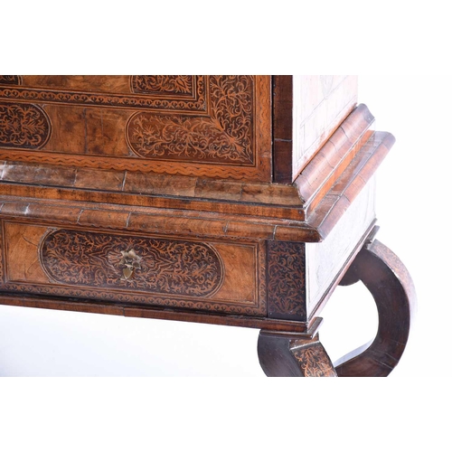 378 - A William & Mary 'Seaweed' marquetry and walnut escritoire on stand with shaped bolection drawer, th... 