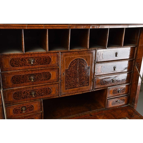 378 - A William & Mary 'Seaweed' marquetry and walnut escritoire on stand with shaped bolection drawer, th... 