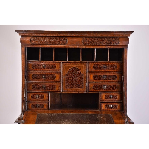 378 - A William & Mary 'Seaweed' marquetry and walnut escritoire on stand with shaped bolection drawer, th... 