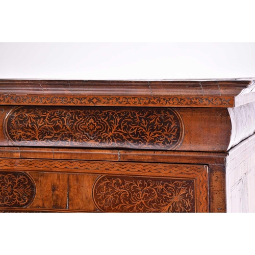 378 - A William & Mary 'Seaweed' marquetry and walnut escritoire on stand with shaped bolection drawer, th... 