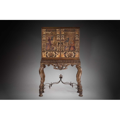 379 - A 17th-century style stump worked cabinet on gilt stand, early 20th century probably Italian, Each d... 