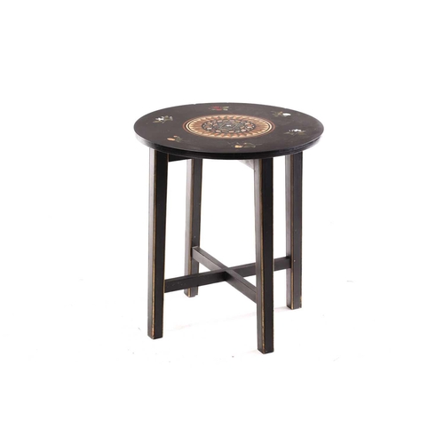 381 - An Italian Pietra Dura circular topped occasional table, the black ground with floral and geometric ... 