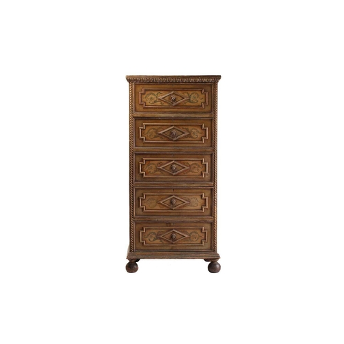 388 - An early 20th-century decoratively painted pedestal chest of five drawers, with moulded top and draw... 