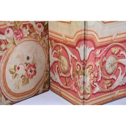 394 - A Victorian Aubusson tapestry covered a four-fold boudoir screen, The tapestry panel with neo-classi... 