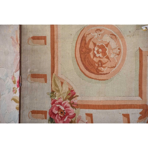 394 - A Victorian Aubusson tapestry covered a four-fold boudoir screen, The tapestry panel with neo-classi... 