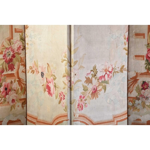 394 - A Victorian Aubusson tapestry covered a four-fold boudoir screen, The tapestry panel with neo-classi... 