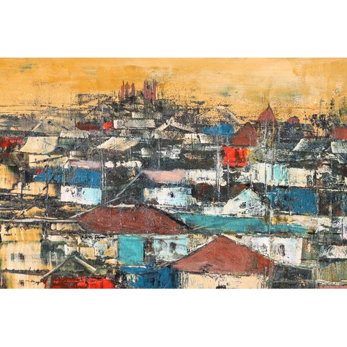 4 - Jehan Chan (1937-2011) Malaysian, 'Roof Tops', oil on panel, signed to lower left corner, 24 cm x 36... 