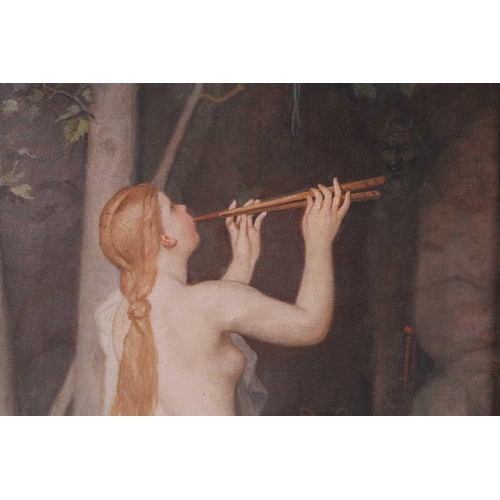 41 - Swiss School (late 19th century), a blonde nymph playing pipes to a figure of Pan, oil on canvas, 70... 