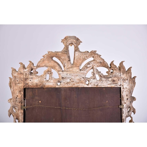 416 - A good 18th-century carved wood and gilt gesso rectangular rococo wall mirror with overarching leafy... 