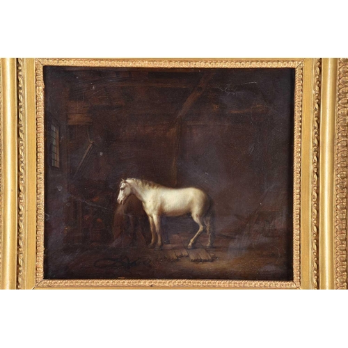 42 - 19th century school, study of a white horse in a stable, unsigned oil on panel, 24.5 cm x 28.5 cm in... 