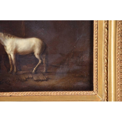 42 - 19th century school, study of a white horse in a stable, unsigned oil on panel, 24.5 cm x 28.5 cm in... 