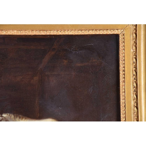 42 - 19th century school, study of a white horse in a stable, unsigned oil on panel, 24.5 cm x 28.5 cm in... 