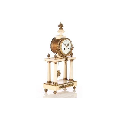 424 - An early 20th-century white marble and gilt metal portico type clock by Ferdinand Berthoud of Paris,... 